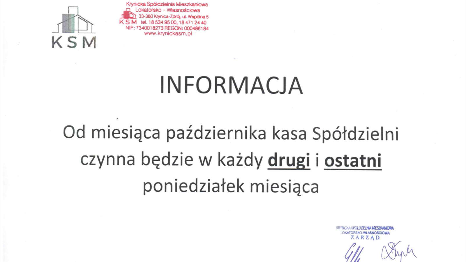 godziny otwarcia kasy